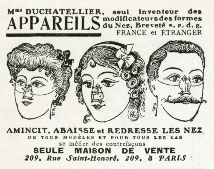 Framed Print : Advert for Mme Duchatellier nose straightening 1908 Framed Print : Advert for Mme Duchatellier nose straightening 1908