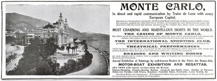 Framed Print : Advertisement for Monte Carlo on the fashionable French Riviera. Date: 1906 Framed Print : Advertisement for Monte Carlo on the fashionable French Riviera. Date: 1906