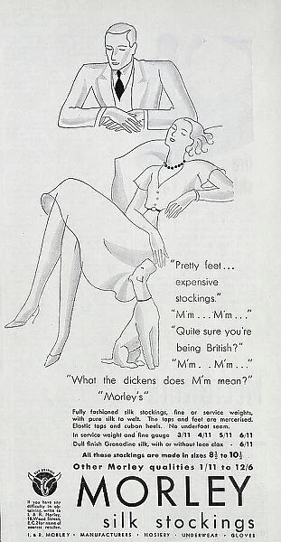 Advert for Morley's range of silk, mercerised stockings. Date: 1932