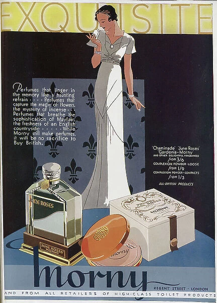 Advert for Morny Perfumes, emphasisng their British provenance. Date: 1932
