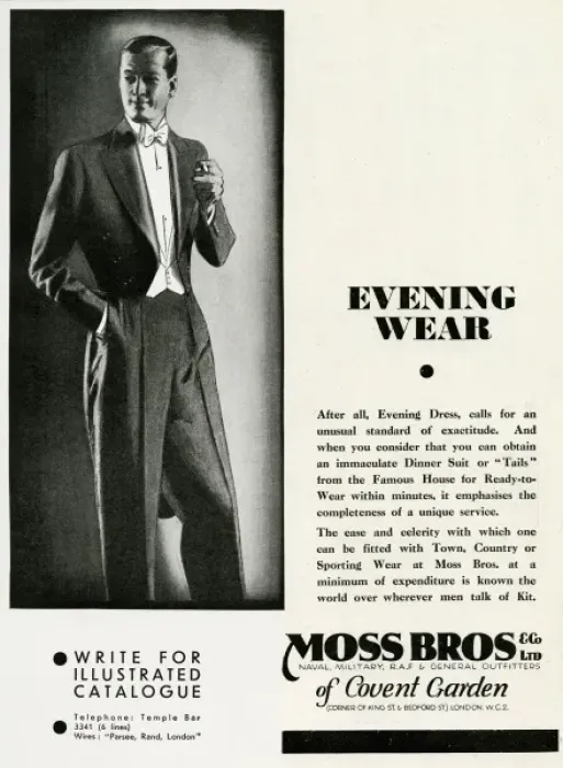 Framed Print : Advert for Moss Bros mens evening wear Framed Print : Advert for Moss Bros mens evening wear