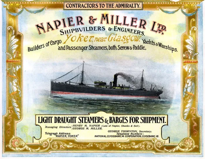 Framed Print : Advert, Napier & Miller Ltd, Shipbuilders, Yoker, Glasgow Framed Print : Advert, Napier & Miller Ltd, Shipbuilders, Yoker, Glasgow
