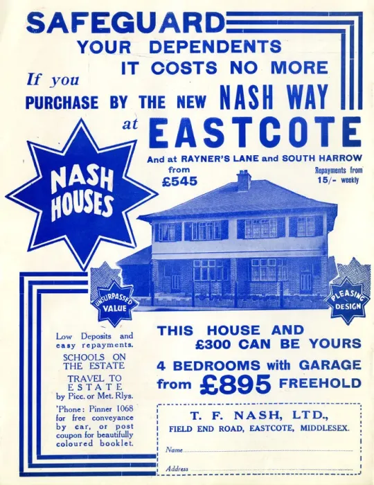 Framed Print : Advert, Nash Houses, Eastcote, Middlesex Framed Print : Advert, Nash Houses, Eastcote, Middlesex