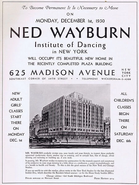 Advert for Nat Wayburns Institute of Dancing, New York