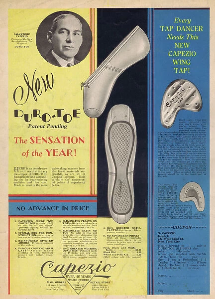 Advert for the new Capezio wing tap shoe and Durotoe shoe