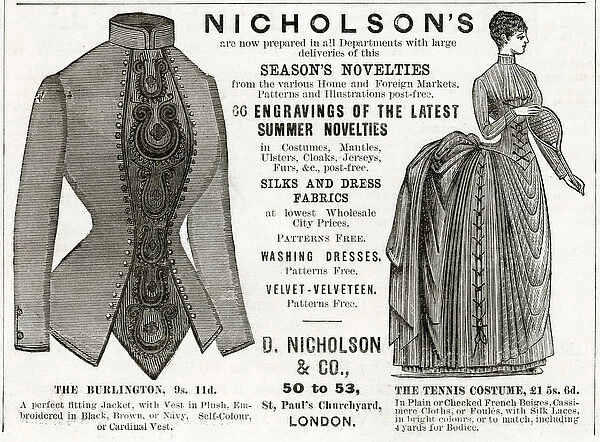 Advert for Nicholsons womens summer clothing 1886
