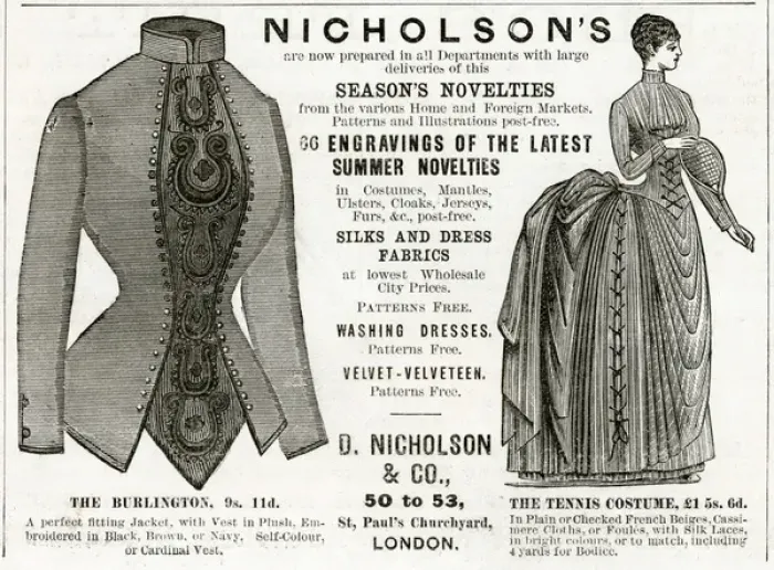 Framed Print : Advert for Nicholsons womens summer clothing 1886 Framed Print : Advert for Nicholsons womens summer clothing 1886