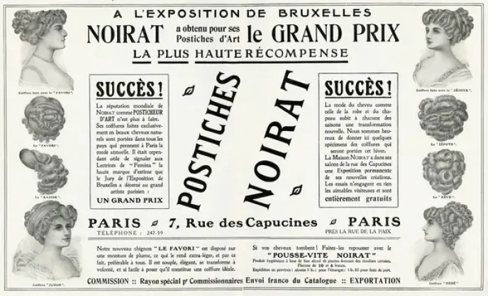 Framed Print : Advert for Noirat, hairpieces 1910 Framed Print : Advert for Noirat, hairpieces 1910