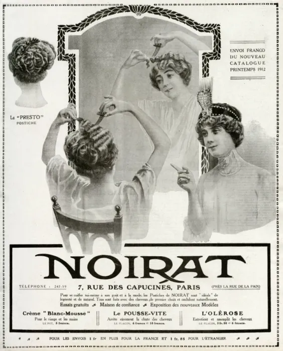 Framed Print : Advert for Noirat, hairpieces 1912 Framed Print : Advert for Noirat, hairpieces 1912