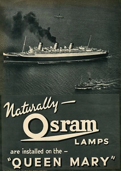 Advert for Osram lamps, installed on Queen Mary Ocean Liner