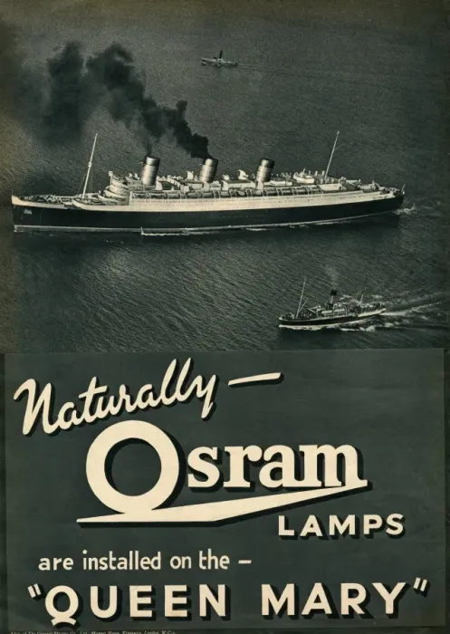 Framed Print : Advert for Osram lamps, installed on Queen Mary Ocean Liner Framed Print : Advert for Osram lamps, installed on Queen Mary Ocean Liner