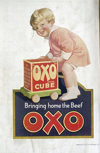 An advert for Oxo Cubes, as extolled by a beaming baby. Date: circa 1932