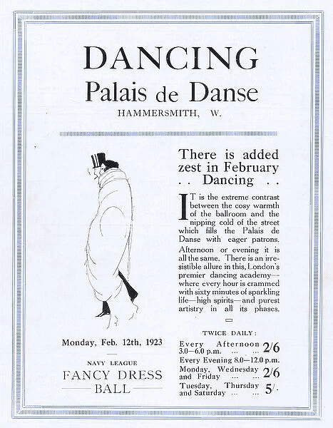 Advert for the Palais de Danse, Hammersmith, London, 1923