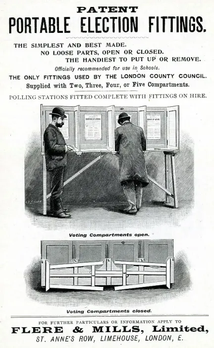 Framed Print : Advert, Patent Portable Election Fittings Framed Print : Advert, Patent Portable Election Fittings