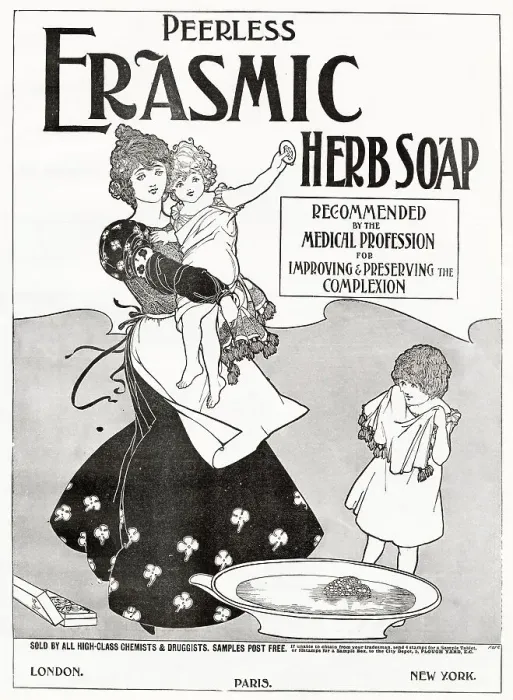 Framed Print : Advertisement Peerless Erasmic herb soap, available from high-class chemist and druggists. Date: 1893 Framed Print : Advertisement Peerless Erasmic herb soap, available from high-class chemist and druggists. Date: 1893