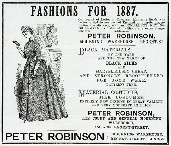 Advert for Peter Robinson mourning dress 1887