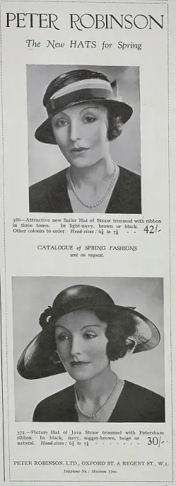 Framed Print : Advertisement for Peter Robinson, New hats for Spring, showing models wearing the Sailor hat and and Picture hat. The Peter Robinson department store was founded in 1833, becoming part of the Burton group in 1946 Framed Print : Advertisement for Peter Robinson, New hats for Spring, showing models wearing the Sailor hat and and Picture hat. The Peter Robinson department store was founded in 1833, becoming part of the Burton group in 1946
