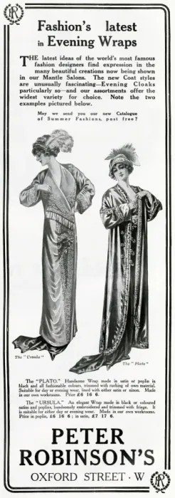 Framed Print : Advert for Peter Robinsons evening wraps 1912 Framed Print : Advert for Peter Robinsons evening wraps 1912