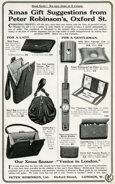Framed Print : Advert for Peter Robinsons men & women accessories 1915 Framed Print : Advert for Peter Robinsons men & women accessories 1915