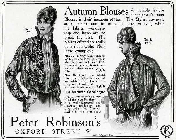 Advert for Peter Robinsons womens dressy blouses 1915