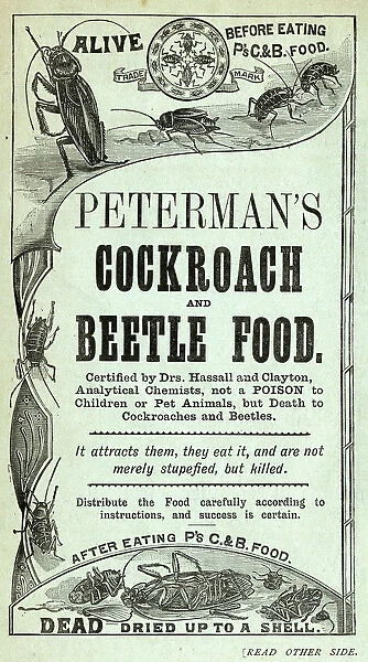 Advertisement for Petermans Cockroach and Beetle Food