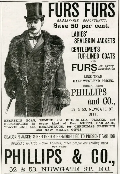 Framed Print : Advert for Phillipss & Co gentlemens fur coats 1893 Framed Print : Advert for Phillipss & Co gentlemens fur coats 1893