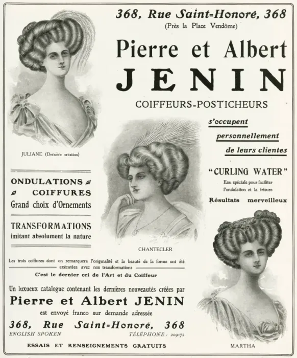 Framed Print : Advert for Pierre et Albert Jenin womens hair 1909 Framed Print : Advert for Pierre et Albert Jenin womens hair 1909