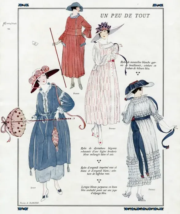 Framed Print : Advertisement for Poiret, Premet and Jenny fashions