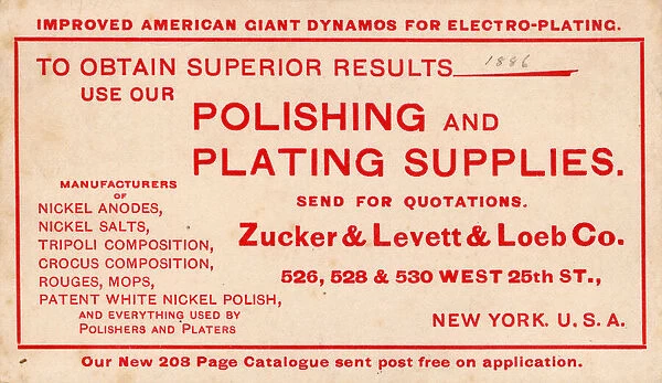 Advert, polishing and plating supplies, New York City, USA