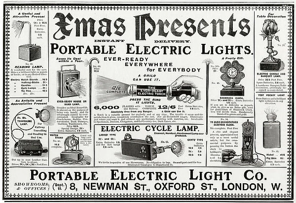 Advert for Portable hand-held electric lights 1902