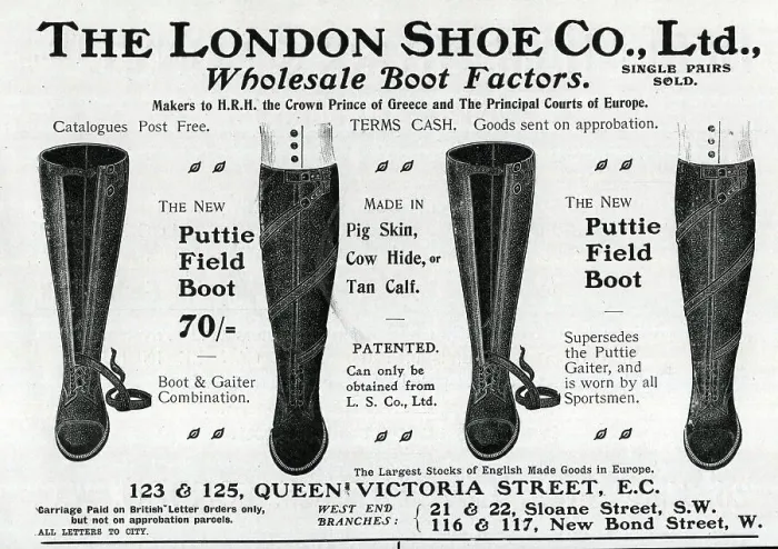 Framed Print : Advert, Puttie Field Boots, The London Shoe Co Ltd Framed Print : Advert, Puttie Field Boots, The London Shoe Co Ltd