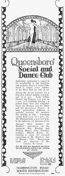 Advert for the Queensboro Social and Dance Club, London