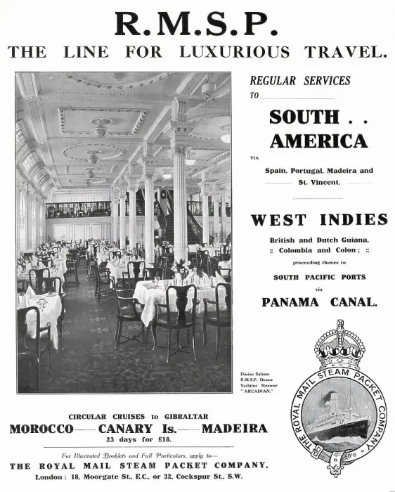 Framed Print : Advert for R. M. S. P. Luxurious Travel 1915 Framed Print : Advert for R. M. S. P. Luxurious Travel 1915