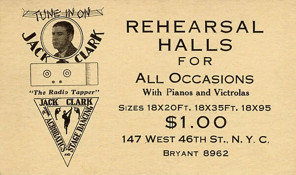 Advert, rehearsal halls, New York City, USA