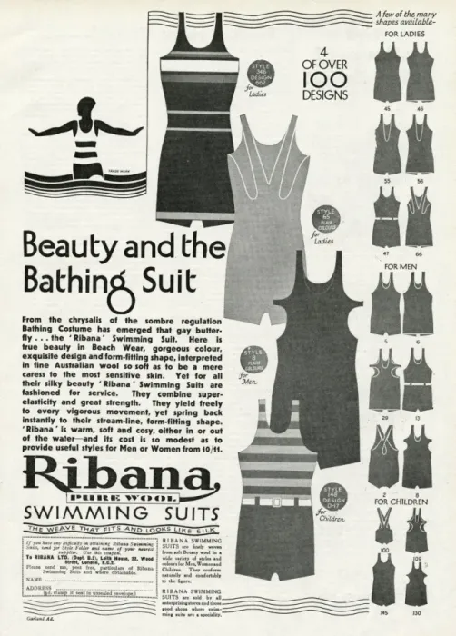 Framed Print : Advert for Ribana pure wool bathing suits 1931 Framed Print : Advert for Ribana pure wool bathing suits 1931