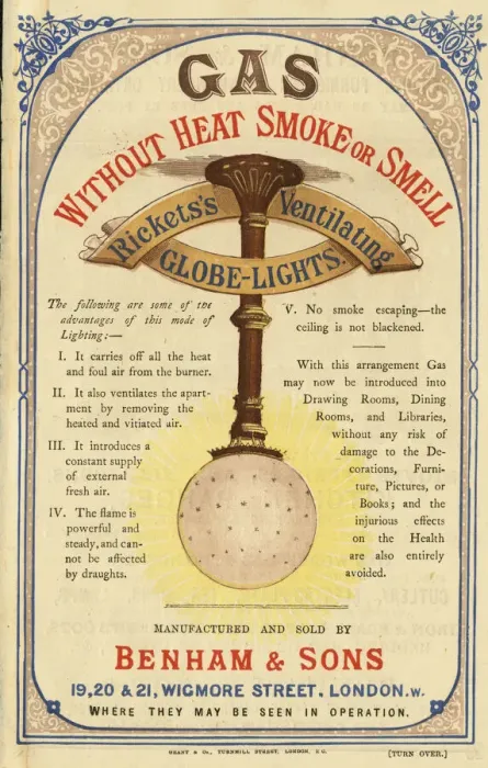 Framed Print : Advert, Ricketss Ventilating Globe Lights
