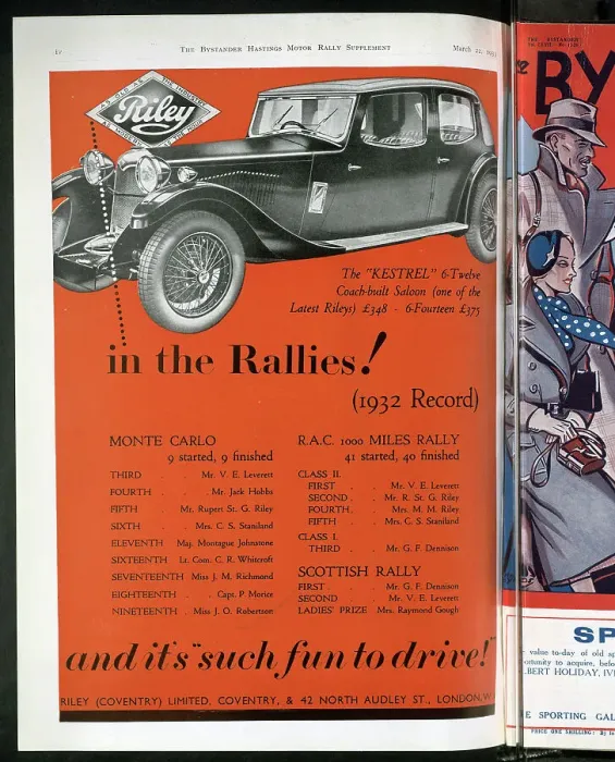 Framed Print : Advertisement for Riley Kestrel saloon car, mono illustration, with colour borders. With captions, Riley, as old as the industry, as modern as the hour'and in the rallies Framed Print : Advertisement for Riley Kestrel saloon car, mono illustration, with colour borders. With captions, Riley, as old as the industry, as modern as the hour'and in the rallies