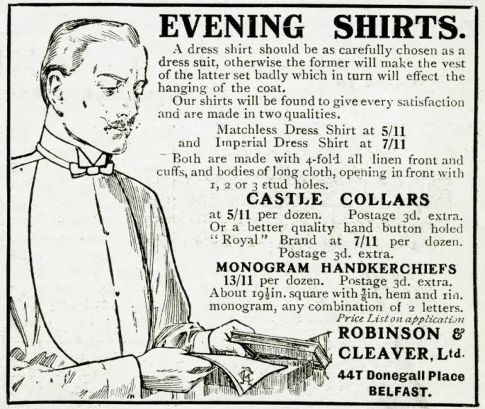 Framed Print : Advert for Robinson & Cleaver Ltd evening shirts 1914 Framed Print : Advert for Robinson & Cleaver Ltd evening shirts 1914