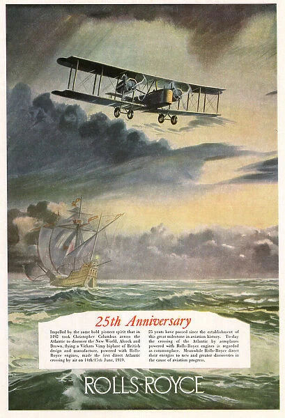 Advert, Rolls-Royce, Vickers Vimy biplane