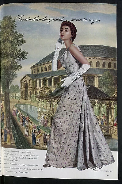 Advert for Rosebank Fabrics, available to order through local stores and furnishers. Date: 1954