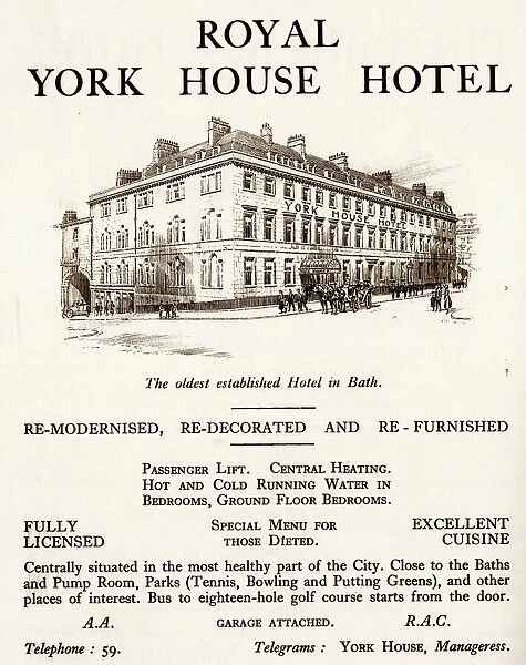 Advert, Royal York House Hotel, Bath