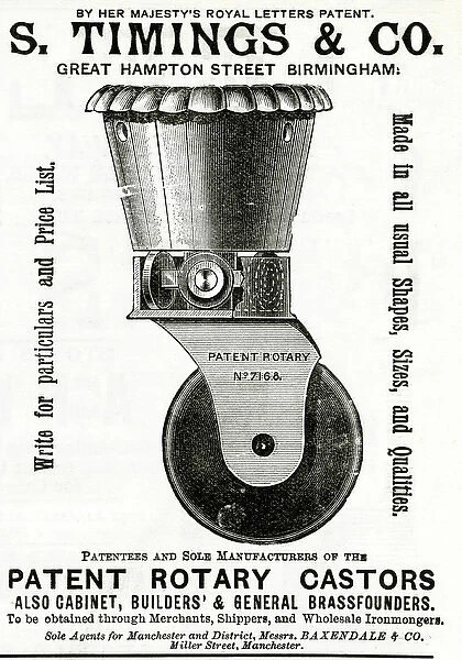 Advert for S. Timings & Co. patent rotary castors 1888