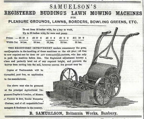 Advert, Samuelson's lawn mowing machines