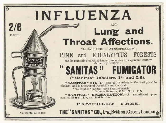 Framed Print : Advert for Sanitas flu fumigator 1900 Framed Print : Advert for Sanitas flu fumigator 1900