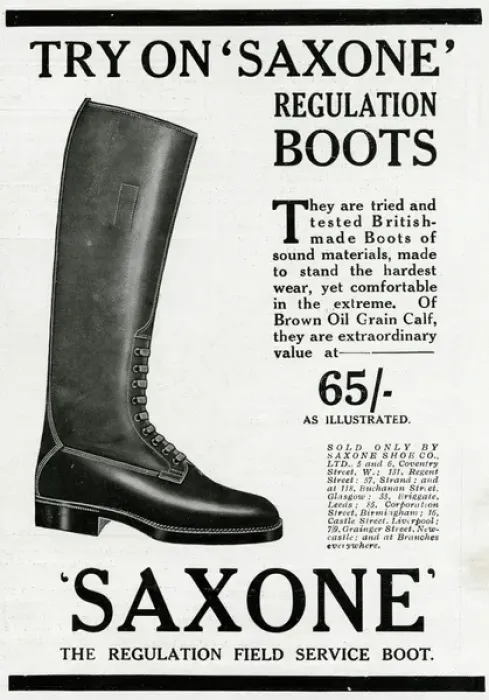 Framed Print : Advert for Saxone service boot 1916 Framed Print : Advert for Saxone service boot 1916