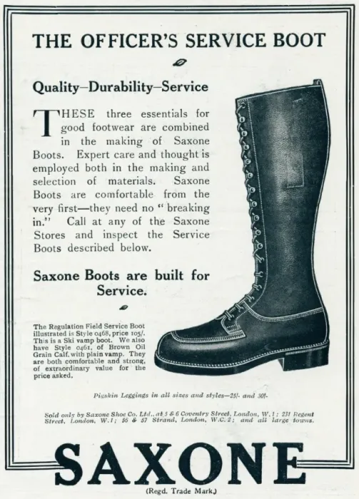 Framed Print : Advert for Saxone service boot 1918 Framed Print : Advert for Saxone service boot 1918