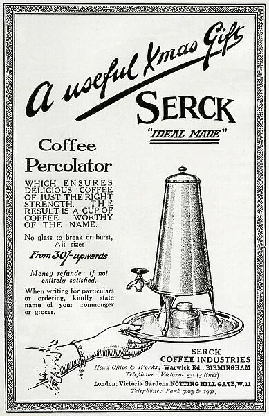 Advert for Serck coffee percolator 1908