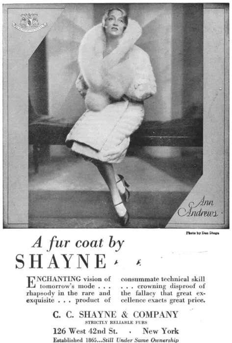 Framed Print : Advert for Shayne & co furriers, New York Date: 1929 Framed Print : Advert for Shayne & co furriers, New York Date: 1929