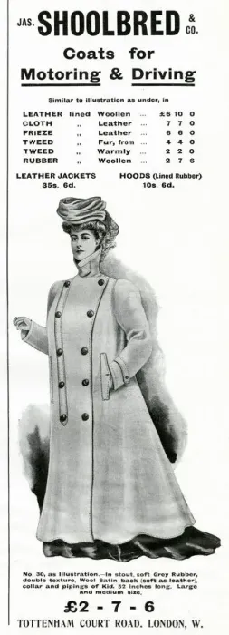 Framed Print : Advert for Shoolbred womens motoring coat 1905 Framed Print : Advert for Shoolbred womens motoring coat 1905