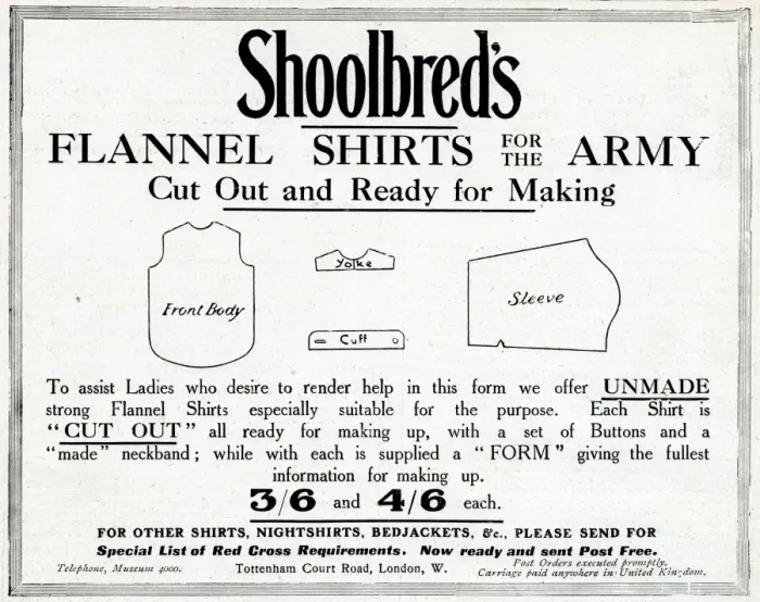 Framed Print : Advertisement for Shoolbreds flannel shirts, WW1 Framed Print : Advertisement for Shoolbreds flannel shirts, WW1